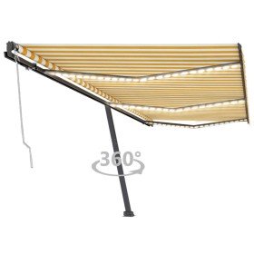 Toldo automático LED sensor de viento amarillo blanco 600x300cm Toldo automático LED sensor de viento amarillo blanco 600x300cm