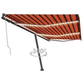 Toldo automático LED sensor de viento naranja marrón 600x300 cm Toldo automático LED sensor de viento naranja marrón 600x300 cm