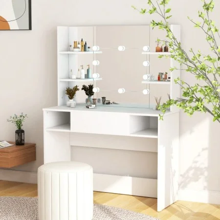 Makeup dressing table with LED lights white MDF 100x40x135 cm by vidaXL, Bedroom Dressers - Ref: Foro24-331538, Price: 199,86...