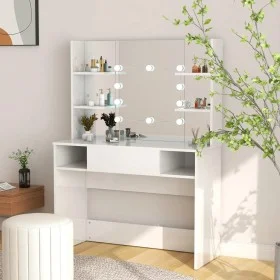 Makeup vanity with LED lights, glossy white MDF, 100x40x135 cm by vidaXL, Bedroom Dressers - Ref: Foro24-331539, Price: 201,0...