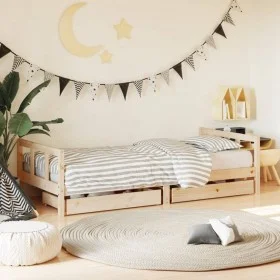 Children's bed frame with pine wood drawers 90x200 cm by vidaXL, Cribs and beds for children - Ref: Foro24-834408, Price: 93,...