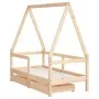 Kinderbettgestell mit Schubladen aus Zirbenholz 70x140 cm von vidaXL, Kinderbetten und Betten für Kinder - Ref: Foro24-834471...