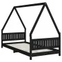 Black pine wood children's bed frame 90x200 cm by vidaXL, Cribs and beds for children - Ref: Foro24-834500, Price: 150,71 €, ...