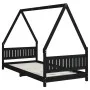 Black pine wood children's bed frame 90x200 cm by vidaXL, Cribs and beds for children - Ref: Foro24-834500, Price: 150,71 €, ...