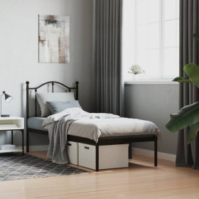 Bed frame with black metal headboard 75x190 cm by vidaXL, Beds and slatted bases - Ref: Foro24-353429, Price: 71,01 €, Discou...