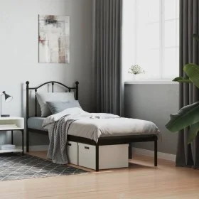 Bed frame with black metal headboard 75x190 cm by vidaXL, Beds and slatted bases - Ref: Foro24-353429, Price: 69,90 €, Discou...