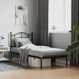 Bed frame with black metal headboard 80x200 cm by vidaXL, Beds and slatted bases - Ref: Foro24-353430, Price: 77,02 €, Discou...