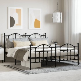 Black metal headboard and footboard bed frame 160x200 cm by vidaXL, Beds and slatted bases - Ref: Foro24-353460, Price: 153,7...