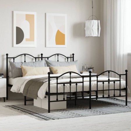 Estructura de cama cabecero y estribo metal negro 160x200 cm de vidaXL, Camas y somieres - Ref: Foro24-353460, Precio: 153,03...