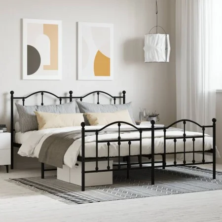 Estructura de cama cabecero y estribo metal negro 160x200 cm de vidaXL, Camas y somieres - Ref: Foro24-353460, Precio: 151,04...