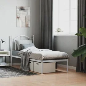 Metal bed frame with white headboard 75x190 cm by vidaXL, Beds and slatted bases - Ref: Foro24-353478, Price: 79,12 €, Discou...