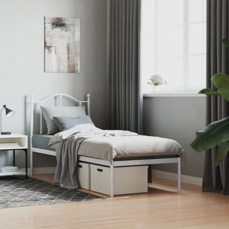 Estructura de cama de metal con cabecero blanco 75x190 cm de vidaXL, Camas y somieres - Ref: Foro24-353478, Precio: 79,11 €, ...