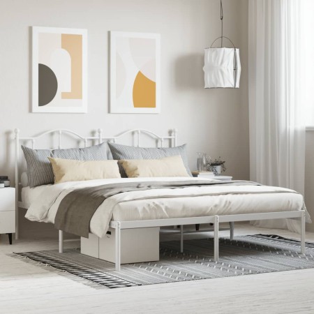 Bettgestell aus weißem Metall mit Kopfteil 160x200 cm von vidaXL, Betten und Lattenroste - Ref: Foro24-353491, Preis: 130,61 ...