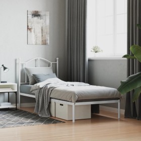 Estructura de cama de metal con cabecero blanco 90x190 cm de vidaXL, Camas y somieres - Ref: Foro24-353480, Precio: 74,32 €, ...