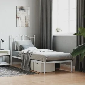 Metal bed frame with white headboard 90x190 cm by vidaXL, Beds and slatted bases - Ref: Foro24-353480, Price: 73,17 €, Discou...