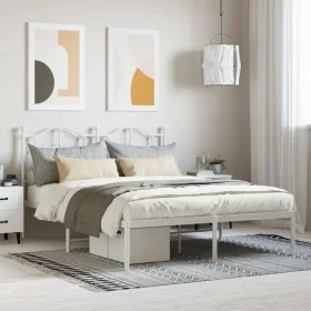 Bettgestell aus Metall mit weißem Kopfteil 150x200 cm von vidaXL, Betten und Lattenroste - Ref: Foro24-353490, Preis: 115,42 ...