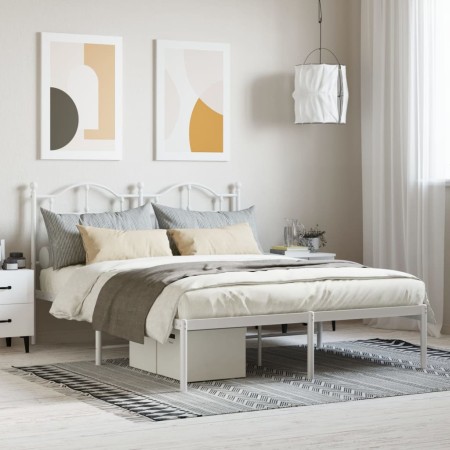 Estructura de cama de metal con cabecero blanca 150x200 cm de vidaXL, Camas y somieres - Ref: Foro24-353490, Precio: 117,20 €