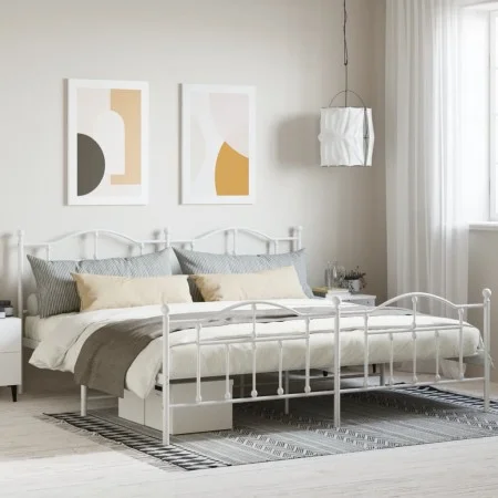 Metal bed frame with headboard and footboard white 193x203 cm by vidaXL, Beds and slatted bases - Ref: Foro24-353512, Price: ...