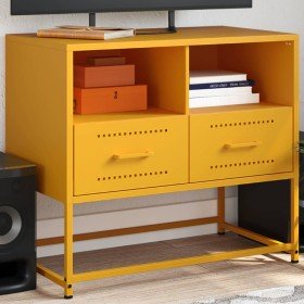 Mueble para TV de acero amarillo mostaza 68x39x60,5 cm Mueble para TV de acero amarillo mostaza 68x39x60,5 cm