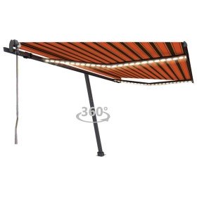 Toldo automático LED sensor de viento naranja marrón 450x350 cm Toldo automático LED sensor de viento naranja marrón 450x350 cm