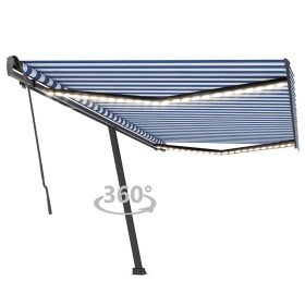Toldo retráctil manual con luz LED azul y blanco 500x350 cm Toldo retráctil manual con luz LED azul y blanco 500x350 cm