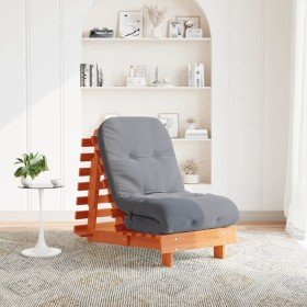 Futón sofá cama con colchón madera maciza marrón 60x206x11 cm