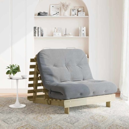 Futón sofá cama con colchón madera impregnada pino 100x206x11cm