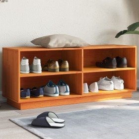 Mueble zapatero madera maciza de pino marrón cera 110x34x45 cm