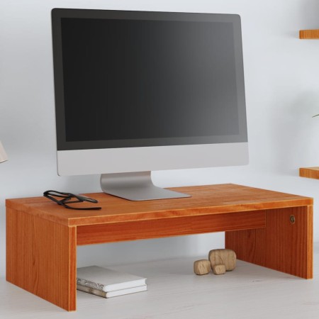 Soporte de monitor madera maciza pino marrón cera 50x27x15 cm en Muebles TV | Comprar online en Foro24