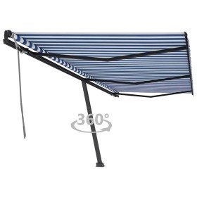 Toldo de pie retráctil manual azul y blanco 600x350 cm Toldo de pie retráctil manual azul y blanco 600x350 cm