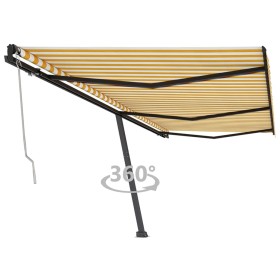 Toldo de pie automático amarillo y blanco 600x350 cm Toldo de pie automático amarillo y blanco 600x350 cm