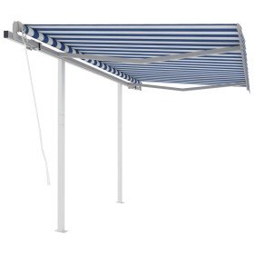 Toldo retráctil automático con postes azul y blanco 3x2,5 m Toldo retráctil automático con postes azul y blanco 3x2,5 m