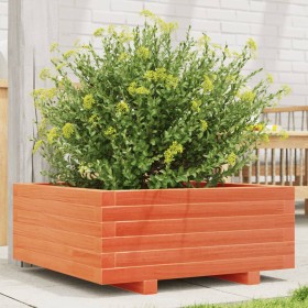 Jardinera de madera maciza de pino marrón cera 60x60x26,5 cm