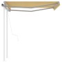 Toldo retráctil automático con postes amarillo y blanco 3x2,5 m