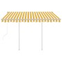 Toldo retráctil automático con postes amarillo y blanco 3x2,5 m
