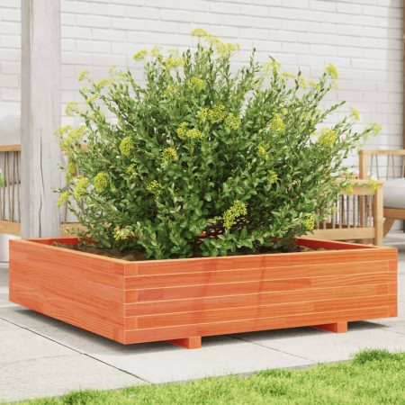 Jardinera de madera maciza de pino marrón cera 100x100x26,5 cm