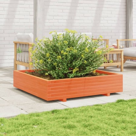 Jardinera de madera maciza de pino marrón cera 110x110x26,5 cm