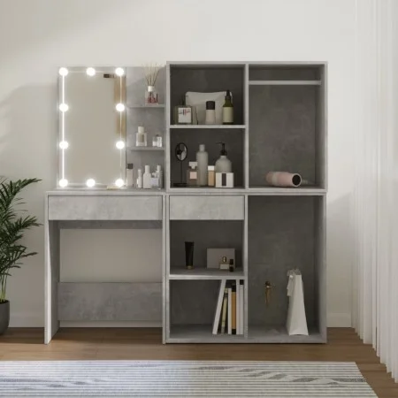Schminktisch mit LED und 2 Sperrholzschränken betongrau von vidaXL, Schlafzimmerkommoden - Ref: Foro24-3082030, Preis: 189,09...