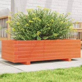 Jardinera de madera maciza de pino marrón cera 90x40x26,5 cm