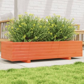 Jardinera de madera maciza de pino marrón cera 110x40x26,5 cm Jardinera de madera maciza de pino marrón cera 110x40x26,5 cm