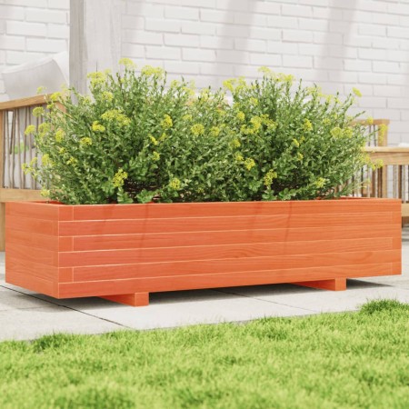 Jardinera de madera maciza de pino marrón cera 110x40x26,5 cm