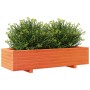 Jardinera de madera maciza de pino marrón cera 110x40x26,5 cm
