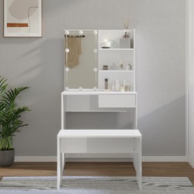 Glänzend weißes Sperrholz-LED-Waschtischset von vidaXL, Schlafzimmerkommoden - Ref: Foro24-3114111, Preis: 133,54 €, Rabatt: %