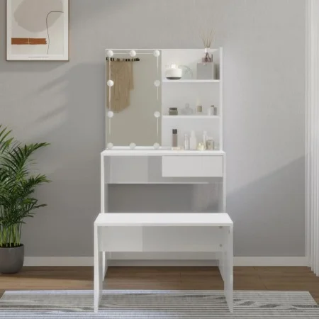 Glänzend weißes Sperrholz-LED-Waschtischset von vidaXL, Schlafzimmerkommoden - Ref: Foro24-3114111, Preis: 131,77 €, Rabatt: %
