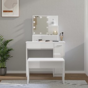 Juego de tocador con LED madera contrachapada blanco brillante by vidaXL, Bedroom Dressers - Ref: Foro24-3114119, Price: 126,...