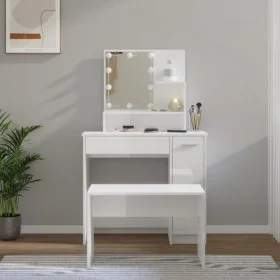 Juego de tocador con LED madera contrachapada blanco brillante by vidaXL, Bedroom Dressers - Ref: Foro24-3114119, Price: 124,...