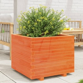 Jardinera madera maciza de pino marrón cera 60x60x49,5 cm