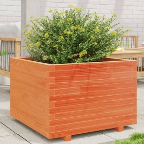 Jardinera madera maciza de pino marrón cera 70x70x49,5 cm