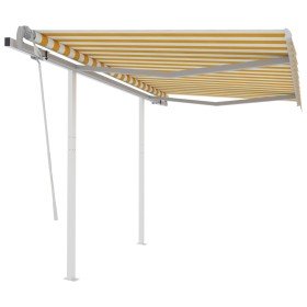 Toldo manual retráctil con postes amarillo y blanco 3,5x2,5 m Toldo manual retráctil con postes amarillo y blanco 3,5x2,5 m