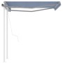 Toldo retráctil automático con postes azul y blanco 3,5x2,5 m